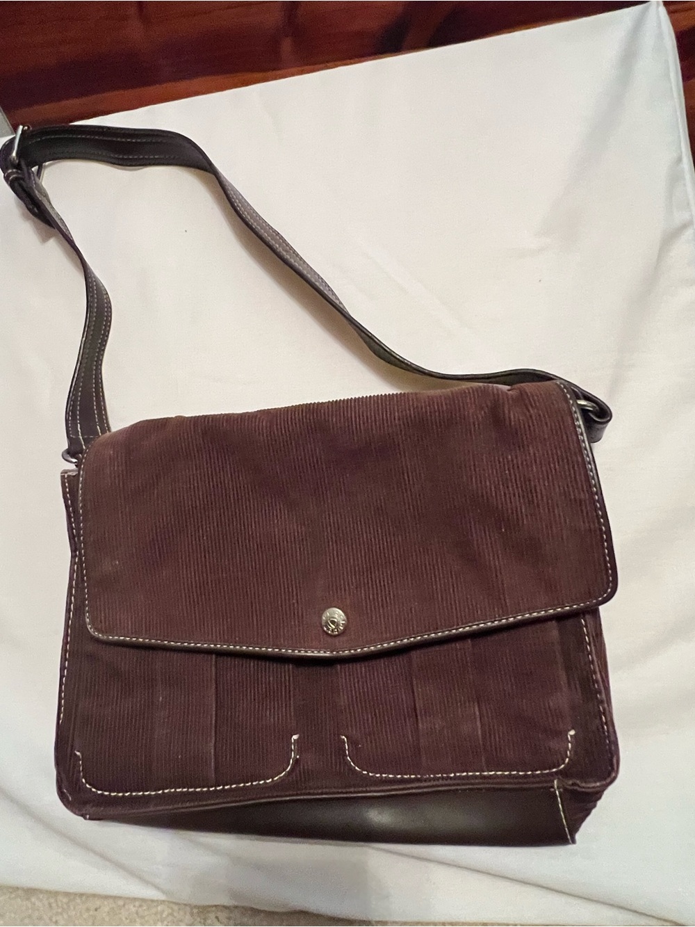 Liz Claiborne Brown Corduroy Satchel with Dark Trim